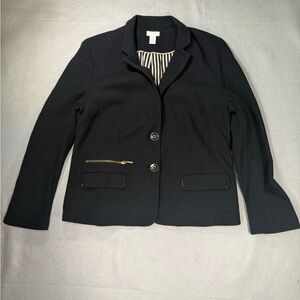 Chico's Classic Black Blazer with Striped Lining